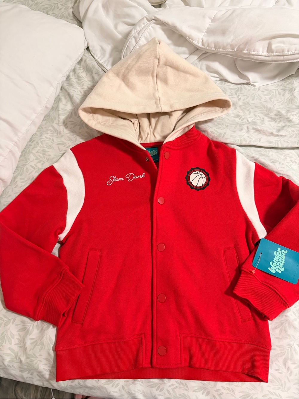 wonder nation Red & Cream Hooded Jacket with Basketball Logo